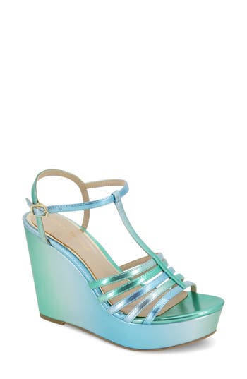 Shop Kenneth Cole Celia Ankle Strap Platform Wedge Sandal In Blue/green Pu