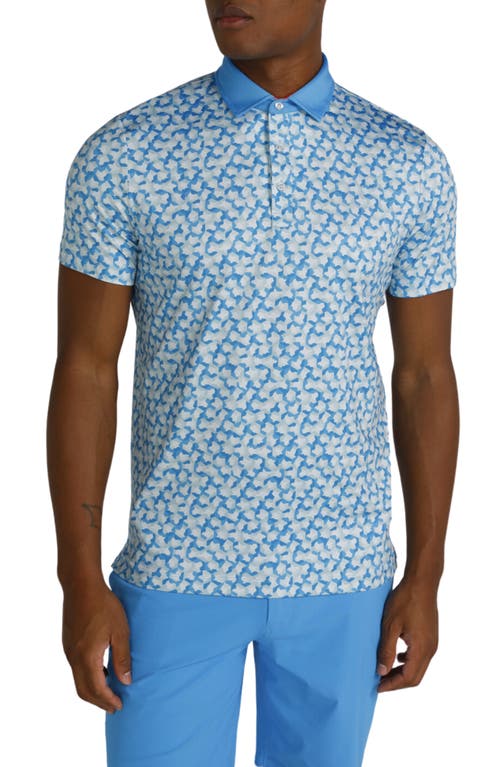 Shop Redvanly Norton Geo Print Performance Golf Polo In Malibu Blue/breeze