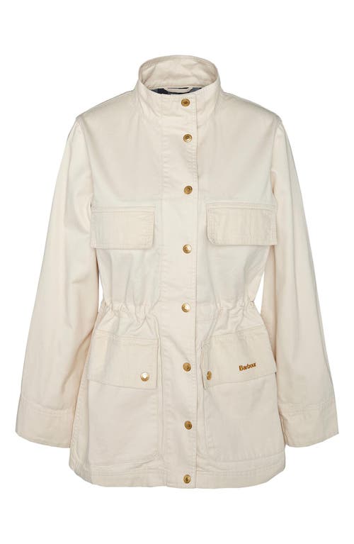 Shop Barbour Maeva Snap-up Cotton Utility Jacket In Salt/summer Navy/ecru