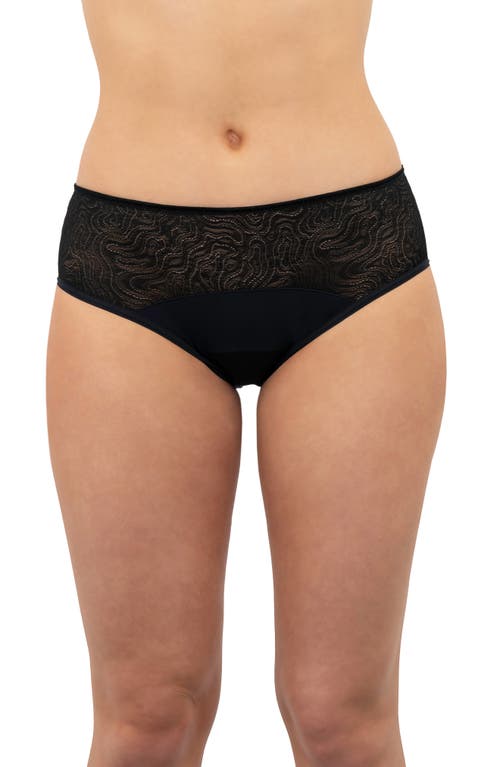 Period & Leakproof Light Absorbency Lace Hipster Panties in Volcanic Black