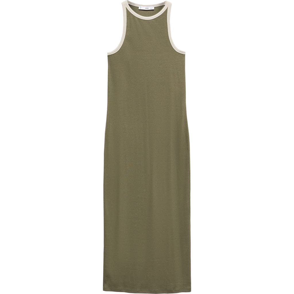 Mango Robe Longue Maille In Khaki Green
