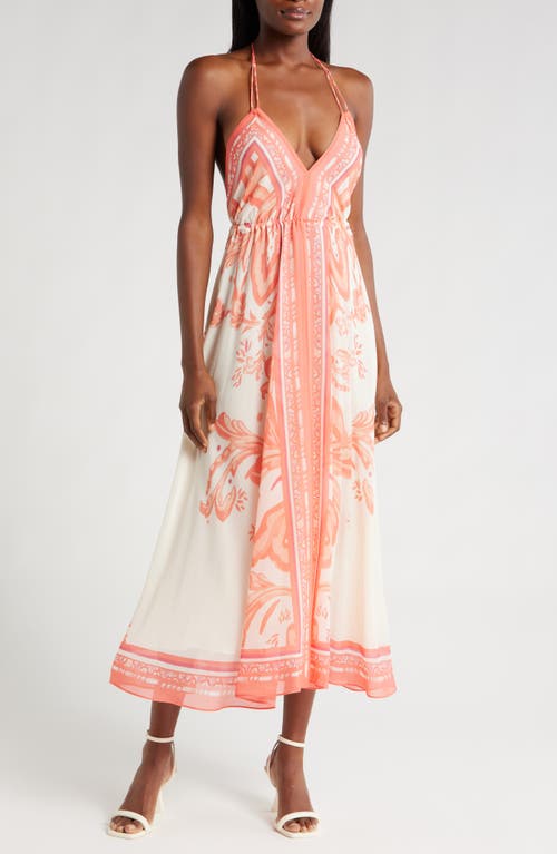 Reiss Delilah Scarf Print Satin Halter Dress In Coral