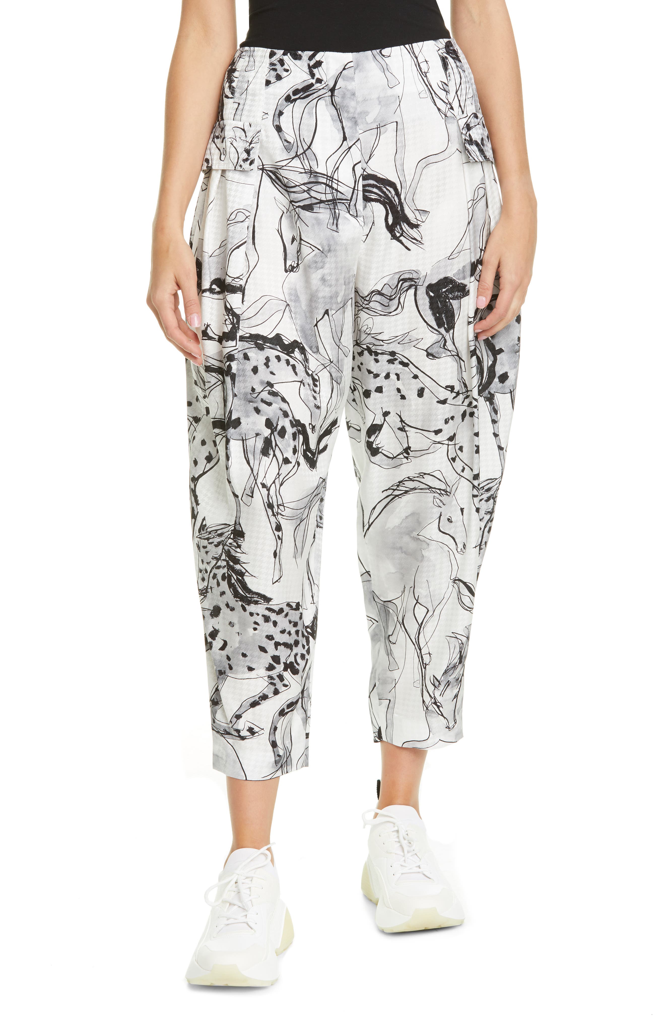 Stella Mccartney Rosalinda Horse Pleated Cropped Stretch Chino Pant