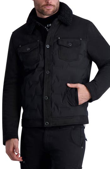 KARL LAGERFELD KARL LAGERFELD PARIS TRUCKER JACKET WITH FAUX SHEARLING COLLAR