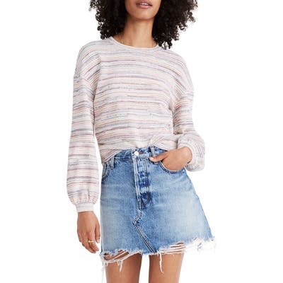 Madewell Rainbow Stripe Bubble Sleeve Crop Top, Ivory