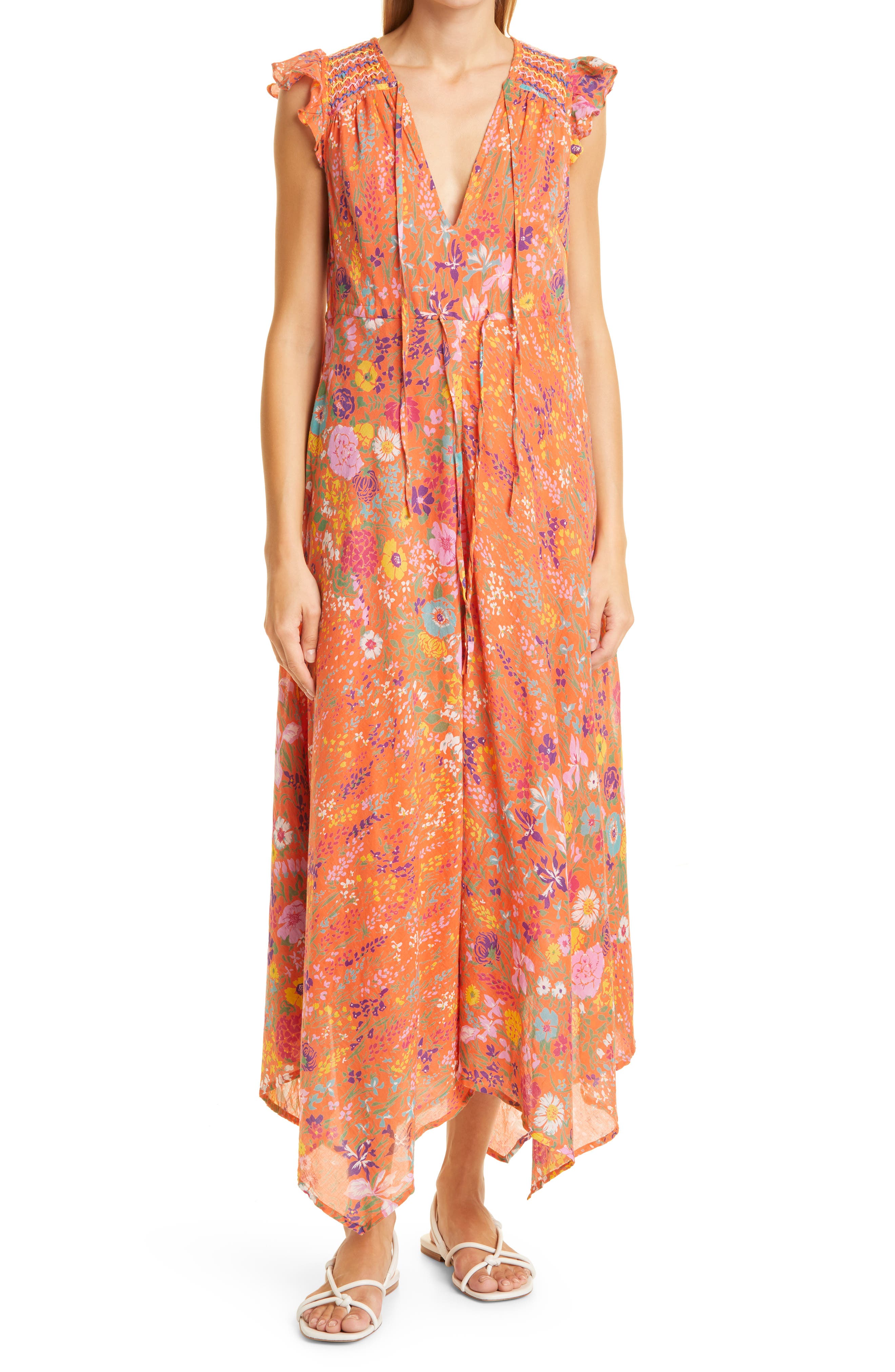 Banjanan Elna Geometric Ruffle Midi Organic Cotton Dress