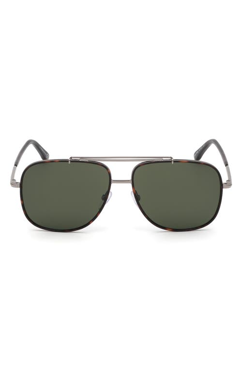 TOM FORD Benton 58mm Geometric Sunglasses in Shiny Light Ruthenium /Green