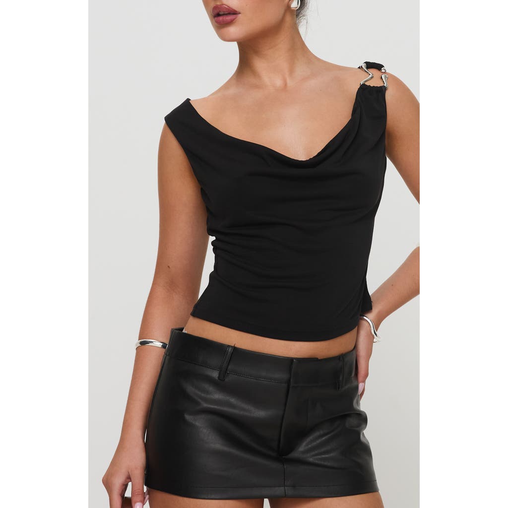 Princess Polly Slinky Gold Clasp Cowl Neck Top In Black