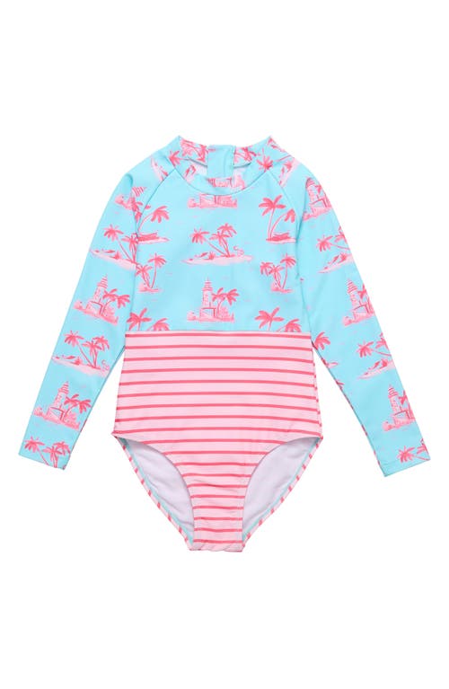 Snapper Rock Lighthouse Island Long Sleeve One-piece Rashguard Swimsuit In Blue