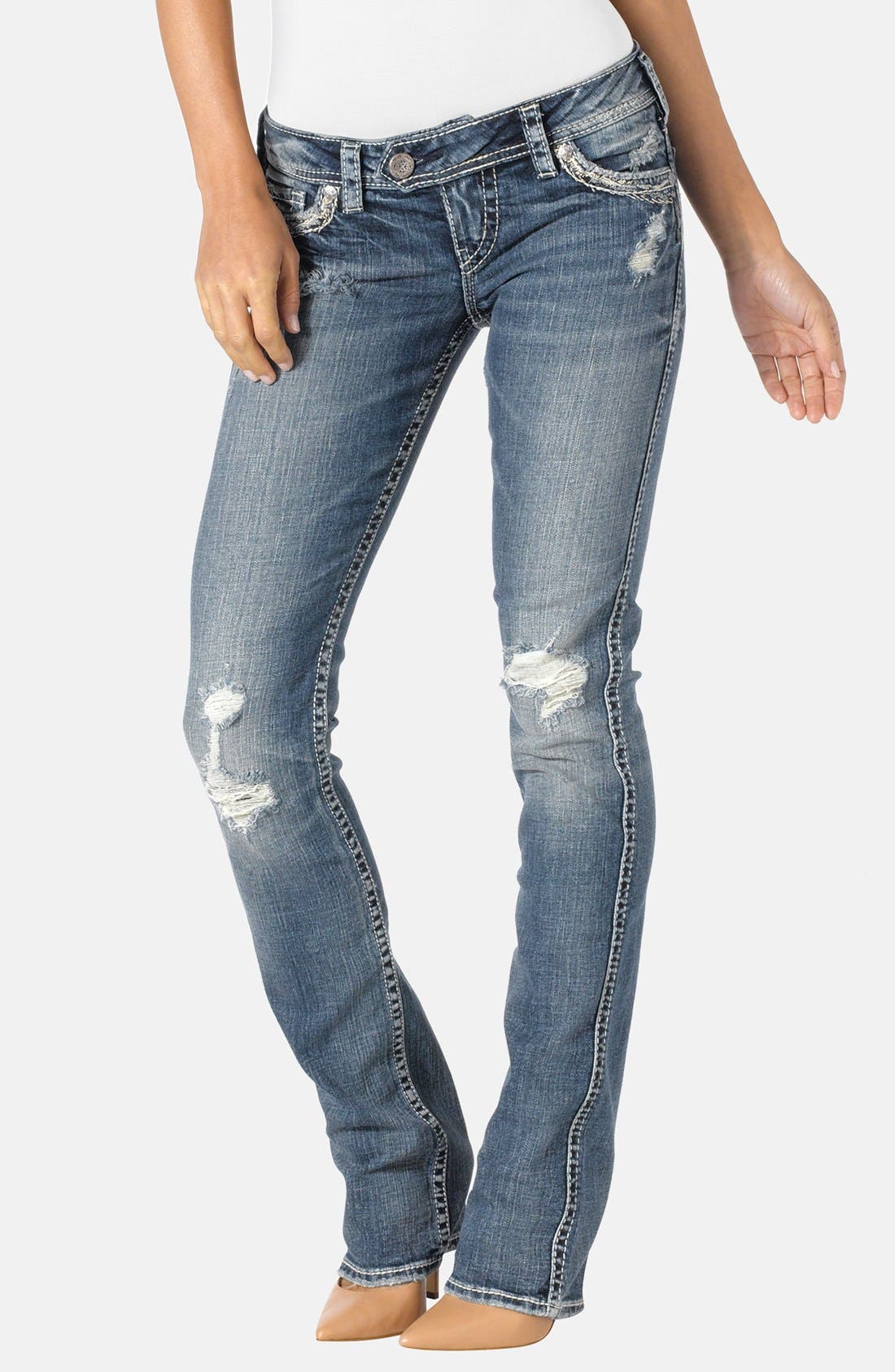 Silver Jeans Co. 'Tuesday' Distressed Straight Fit Bootcut Jeans