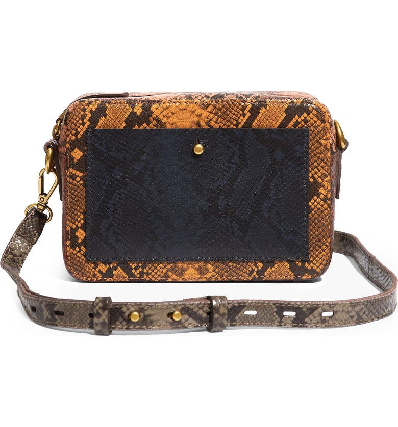 MADEWELL The Transport Camera Bag: Colorblock Snake Embossed Leather, Main, color, RUSTED TIN MULTI