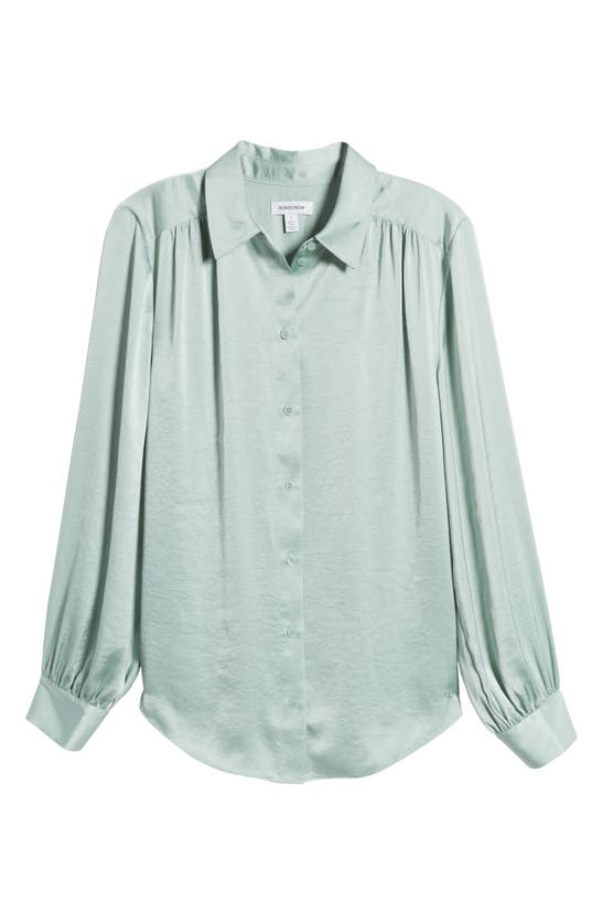 Shop Nordstrom Textured Shirred Button-up Shirt In Green Fondant