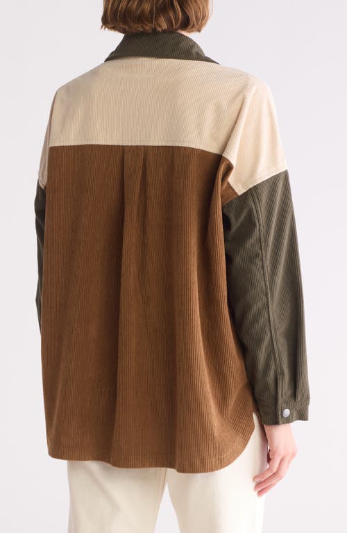 Thread & Supply Colorblock Corduroy Shacket In Olive Brown