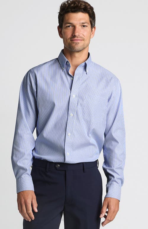 Lands' End Traditional Fit Solid No Iron Supima Pinpoint Buttondown Collar Dress Shirt In Clear Blue/white Stripe