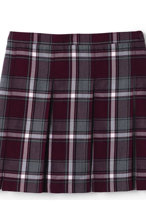 Shop Lands' End School Uniform Girls Plaid Box Pleat Skirt Top Of The Knee In Burgundy/gray Plaid