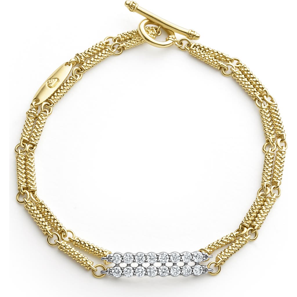 Lagos Signature Caviar Superfine Diamond Toggle Bracelet In Gold/diamond
