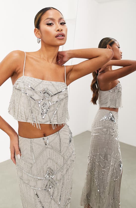 ASOS DESIGN EDITION SEQUIN & FRINGE CROP CAMISOLE