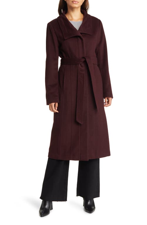 Cole Haan Signature Women's Slick Belted Long Wool Blend Coat in Bordeaux