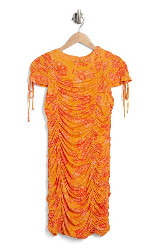 Btfl-life Floral Shirred Dress In Orange