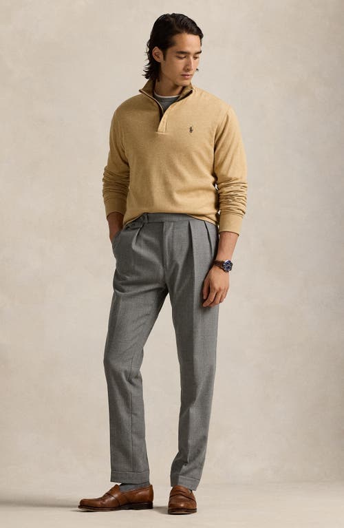 Shop Polo Ralph Lauren Cotton Blend Quarter Zip Pullover In Classic Camel Heather