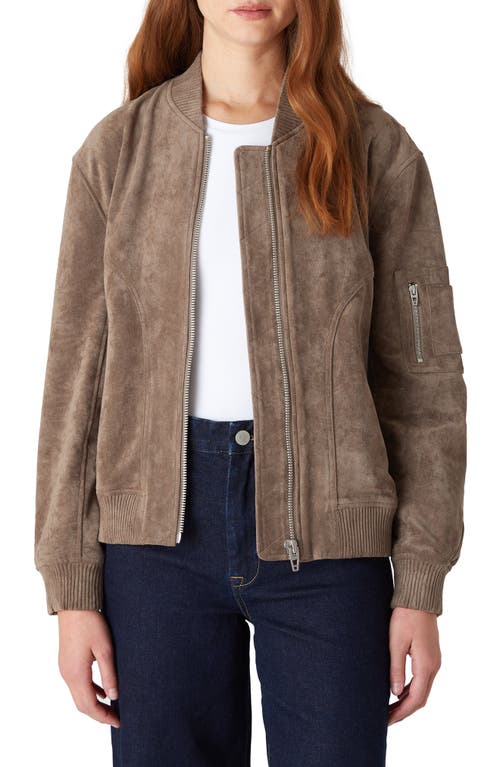 Blanknyc Faux Suede Bomber Jacket In Oyster Shell