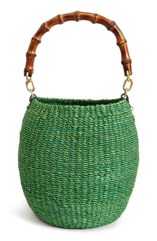 Pot de Miel Bamboo Top Handle Straw Basket Bag in Green
