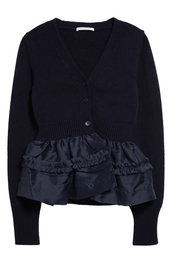 Shop Cecilie Bahnsen Vision Mixed Media Peplum Cardigan In Navy