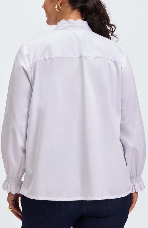 Shop Foxcroft Elora Scallop Cotton Blend Button-up Shirt In White