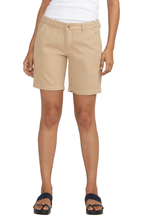 Mid Rise Cotton & Linen Twill Shorts in Hummus