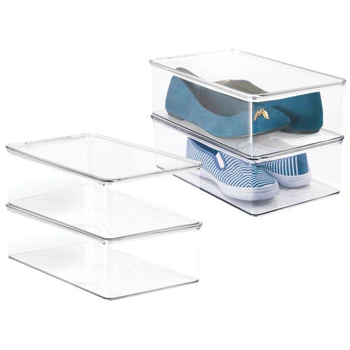 Shop Mdesign Plastic Bedroom Closet Storage Organizer Box, Hinge Lid, 2 Pack In Clear