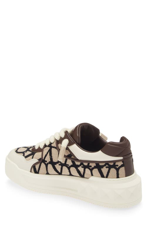 Valentino Garavani One Stud Xl Low-top Trainer In Nappa Leather And Toile Iconographe Fabric In Kfn-naturale-nero/ Ivory