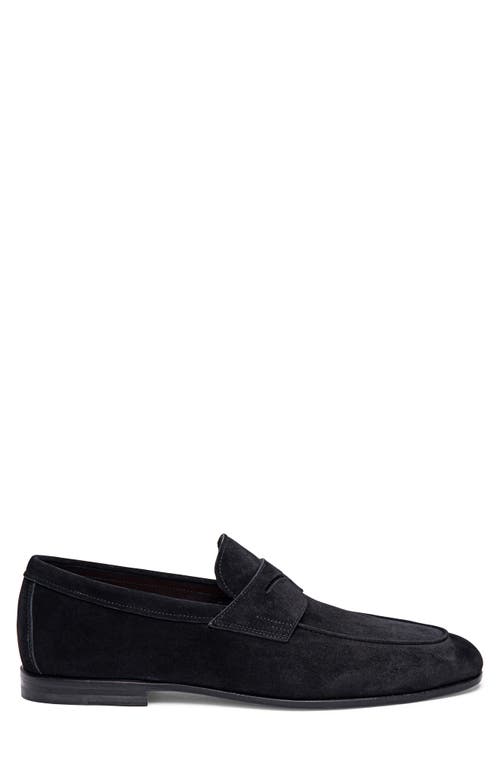 Santoni Drain Suede Loafers In Black