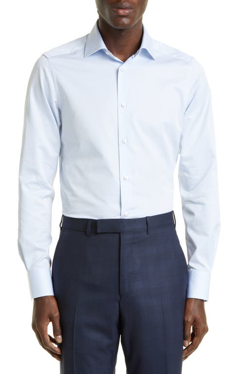 ZEGNA Microstripe Trecapi Cotton Button-Up Shirt Light Blue at Nordstrom,