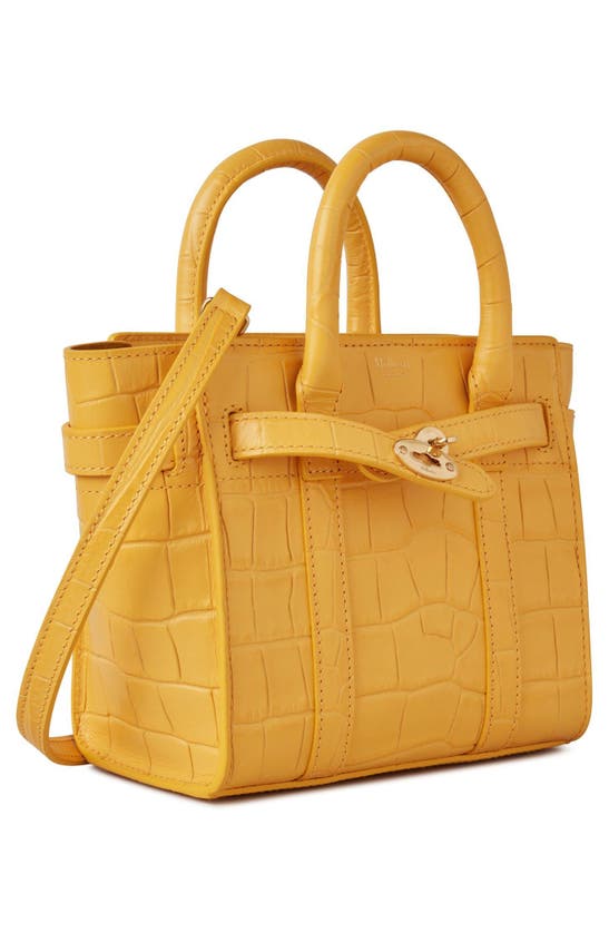 Shop Mulberry Micro Bayswater Croc Embossed Leather Satchel In Yellow