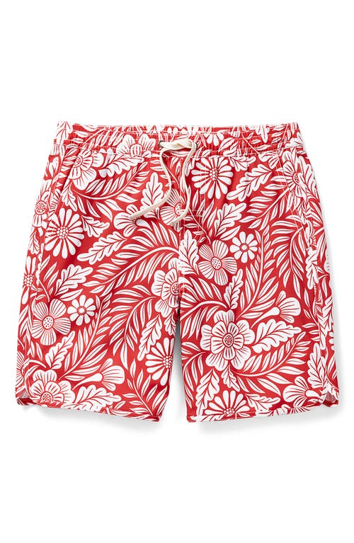 Fair Harbor Kids' Anchor Floral Water Repellent Swim Trunks in Red Hawaiian Floral at Nordstrom
