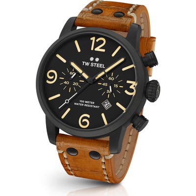 Tw Steel Maverick Chronograph Leather Strap Watch, 4m