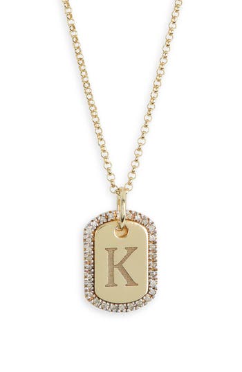 Meshmerise Diamond Initial Dog Tag Pendant Necklace In Yellow-k