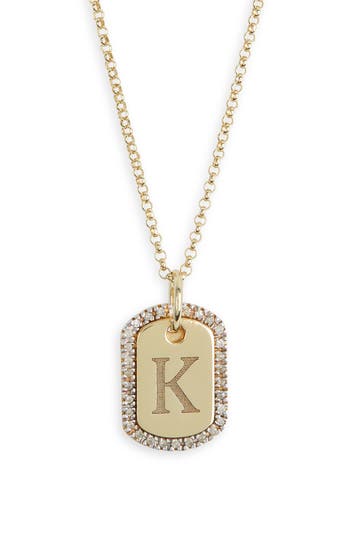 Meshmerise Diamond Initial Dog Tag Pendant Necklace In Gold