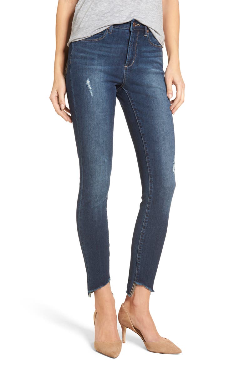 Leith Diagonal Ripped Step Skinny Jeans | Nordstrom