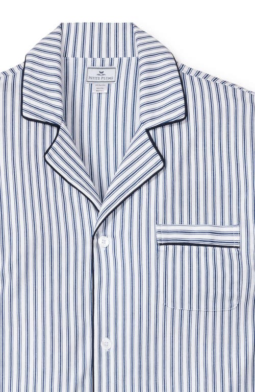 Petite Plume Men's Pima Cotton Stripe Long Pajama Set In Navy
