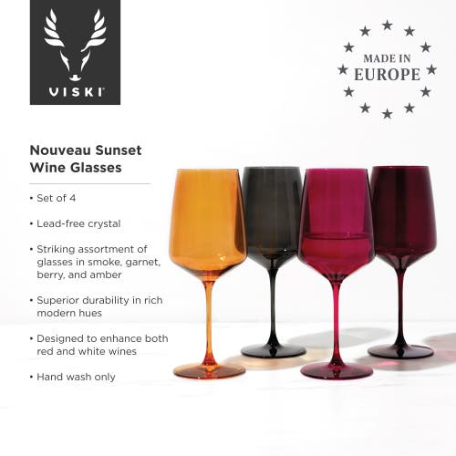 Viski Reserve Nouveau Crystal Wine Glasses Set Of 4 In Sunset