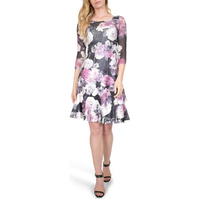 Petite Komarov Floral Charmeuse A-Line Dress, Purple