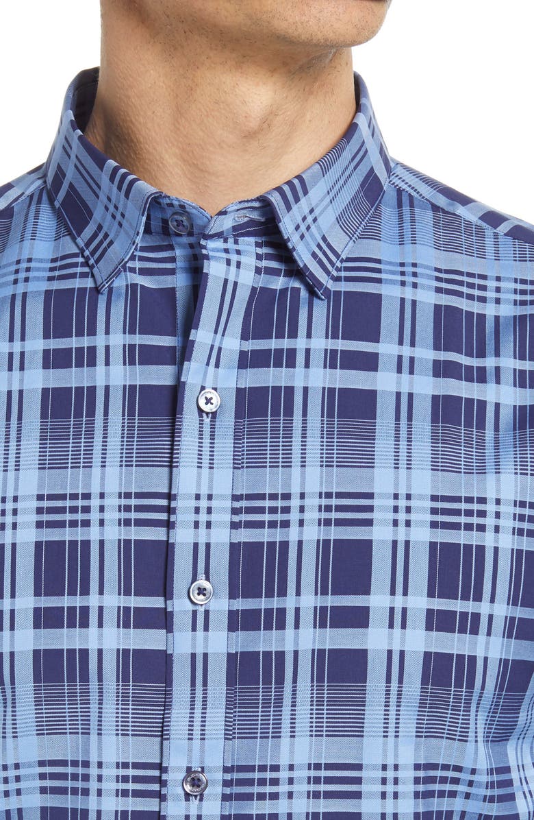 Bugatchi Shaped Fit Plaid Stretch Cotton Button-Up Shirt, Alternate, color, 