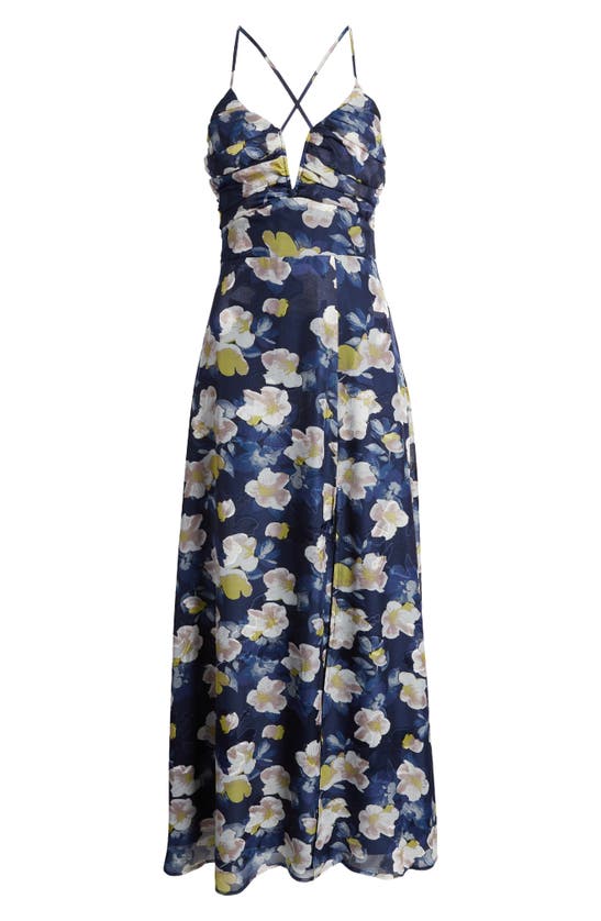 Shop Lulus Pretty Perspective Floral Maxi Dress In Navy Blue/ White/ Mauve