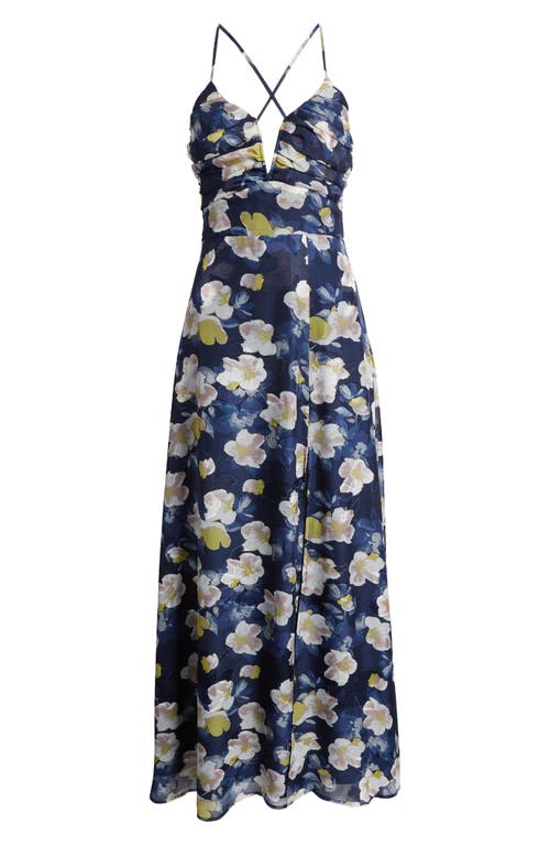 Shop Lulus Pretty Perspective Floral Maxi Dress In Navy Blue/white/mauve