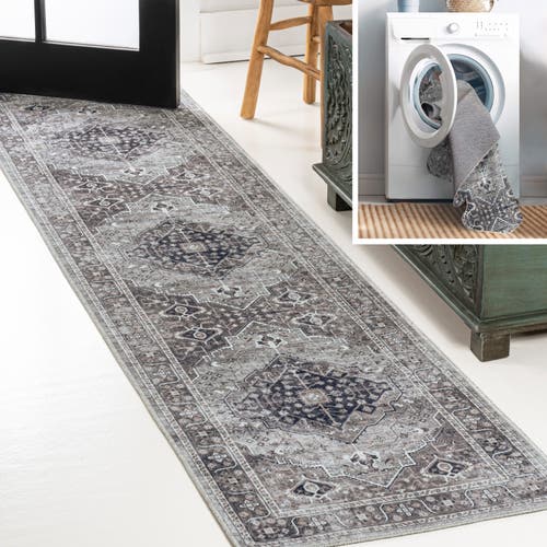 Jonathan Y Alacati Ogee Medallion Machine-washable Area Rug In Dark Gray/light Gray