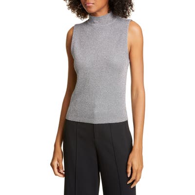 Alice + Olivia Lanie Sleeveless Mock Neck Metallic Wool Blend Sweater, Metallic