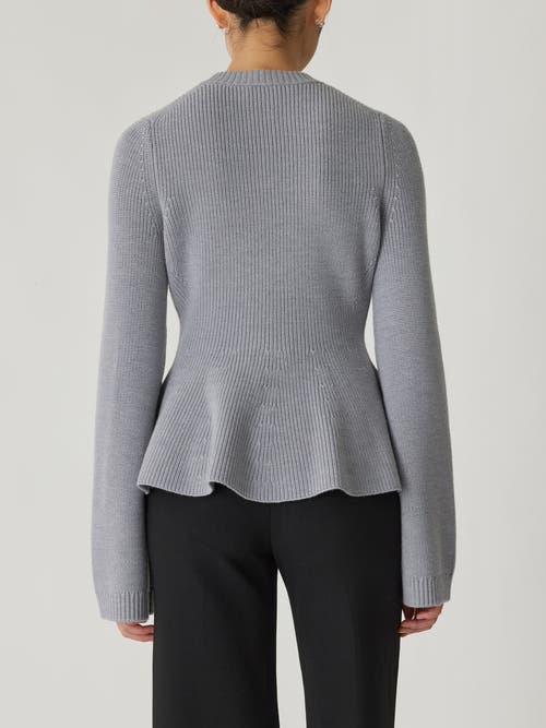 Rebecca Taylor Novlety Wool Peplum Cardi In Medium Heather Grey