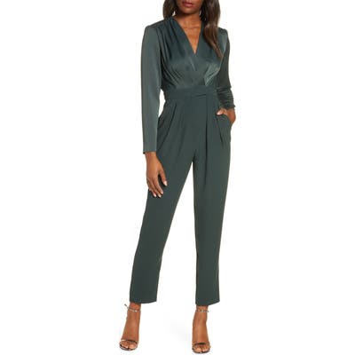 Eliza J Surplice Long Sleeve Jumpsuit, Green