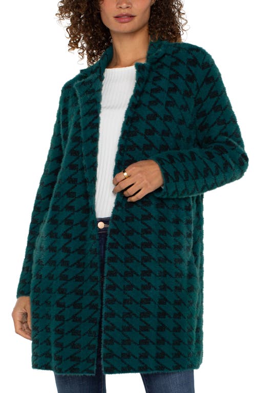 Shop Liverpool Houndstooth Open Front Sweater Coat In Dark Forest Houndstooth